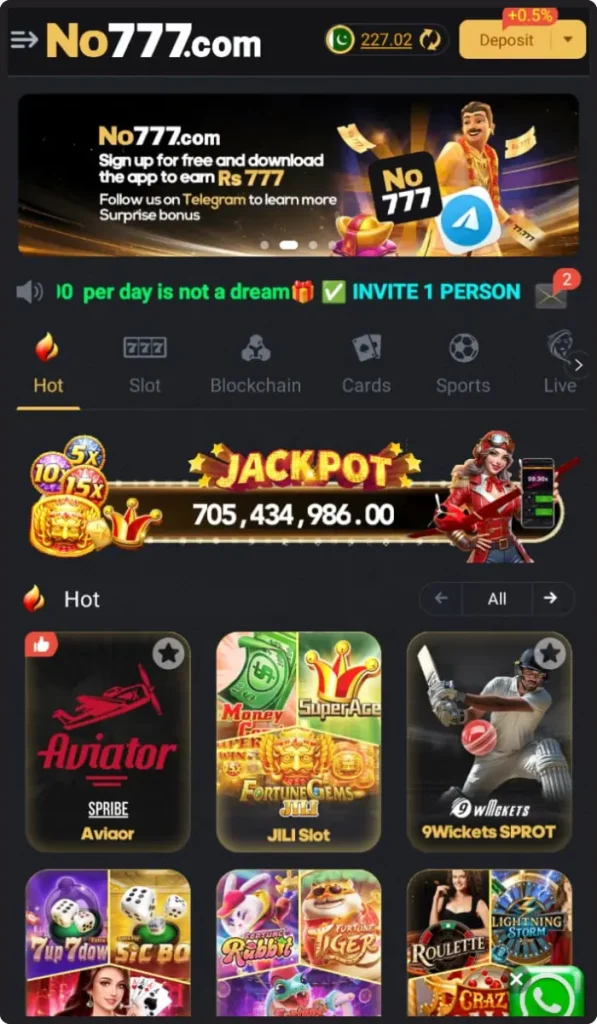 Screenshot of No777 Game interface showing gameplay and rewards.